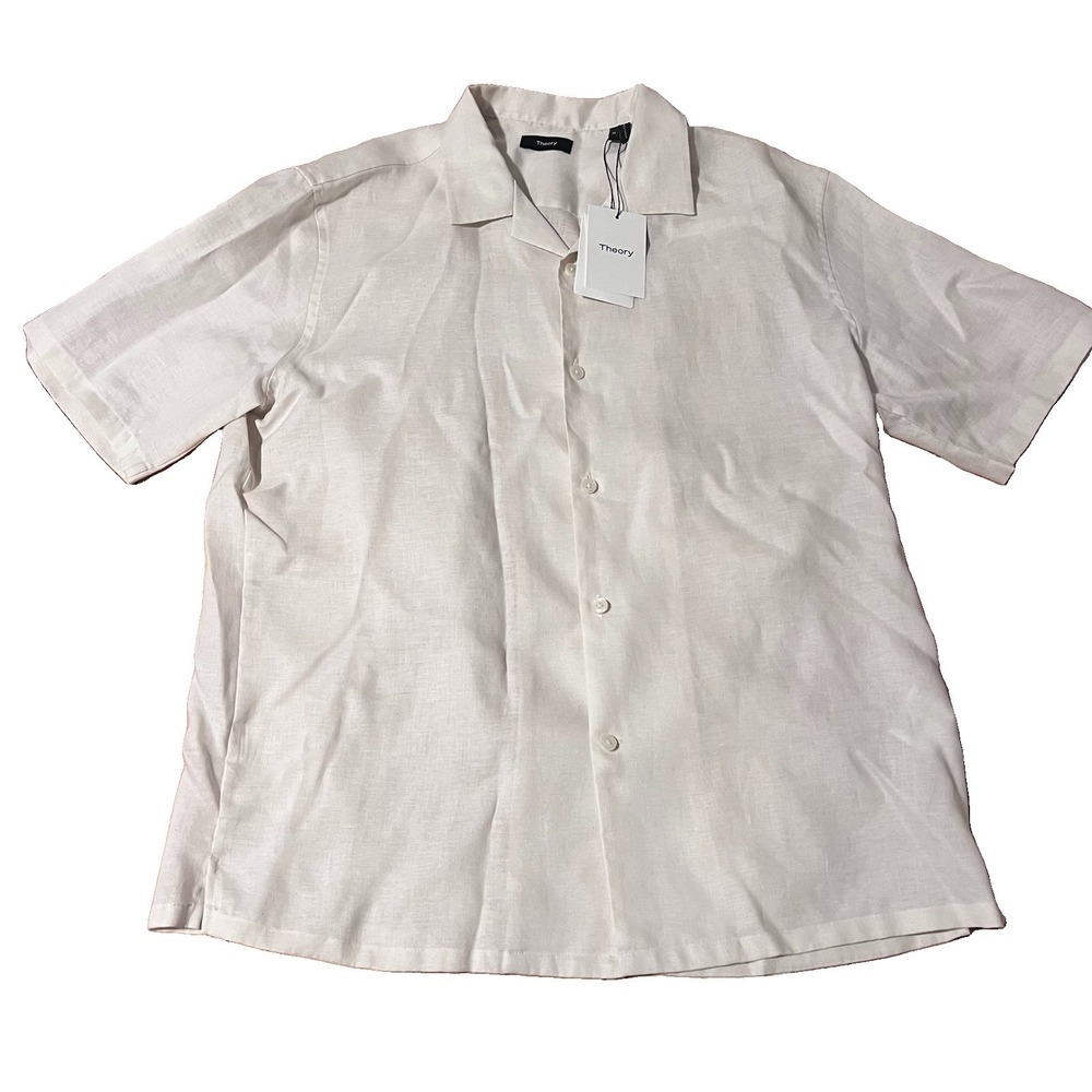 NWT Theory Men's Beige Daze Precise Linen Shirt Size XL Short Sleeve Button Up